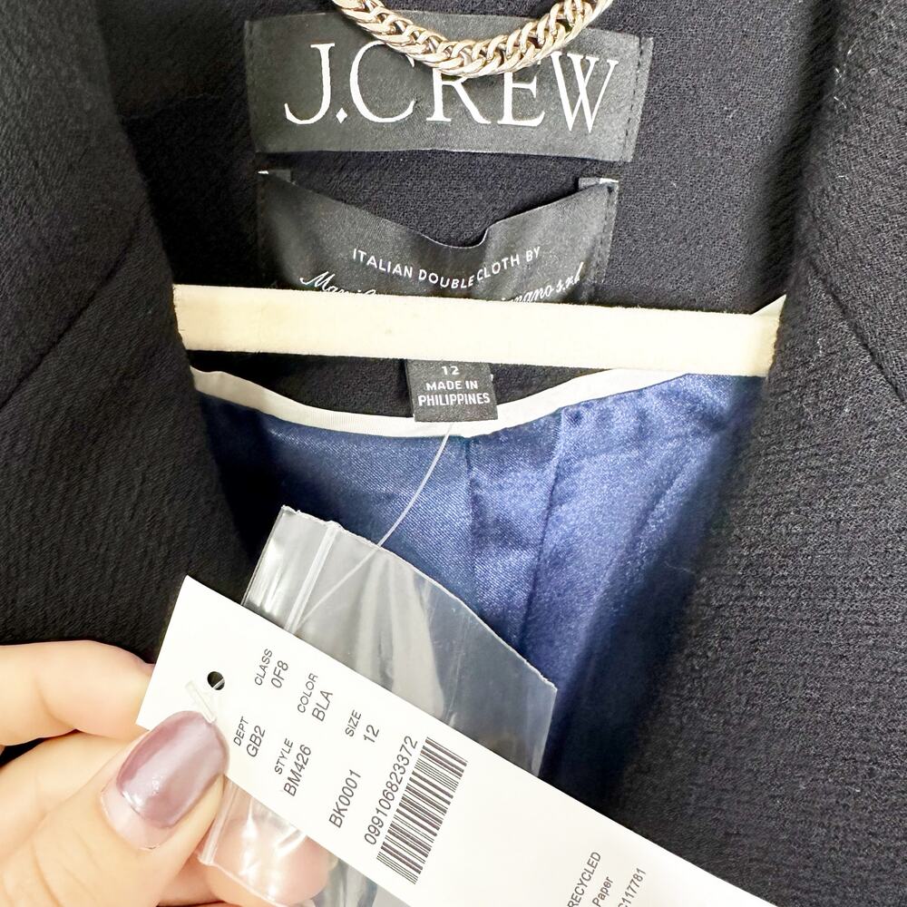 J.Crew Womens Evening Blazer Jacket Italian Double Cloth Wool Black Size 12 NEW - Picture 6 of 8
